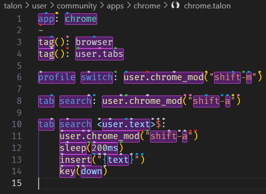 visualization of a custom regex scope